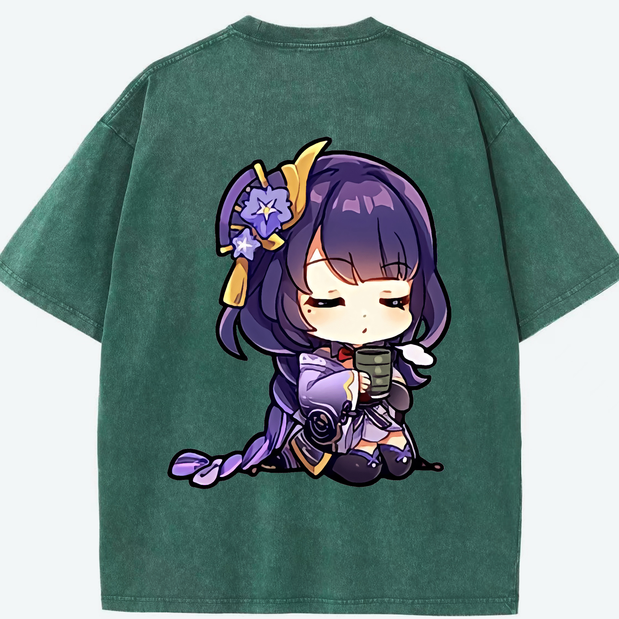 げんし神 雷電将軍 らいでんしょうぐん genshin Raiden Shogun 綿100% ヴィンテージ風 半袖Tシャツ（背面プリント）